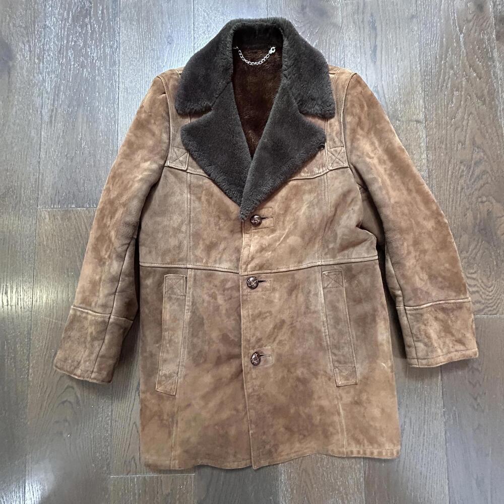 Vintage Rare London Fog Lambskin Shearling Coat Jacket Men's Sz Large Tan Brown